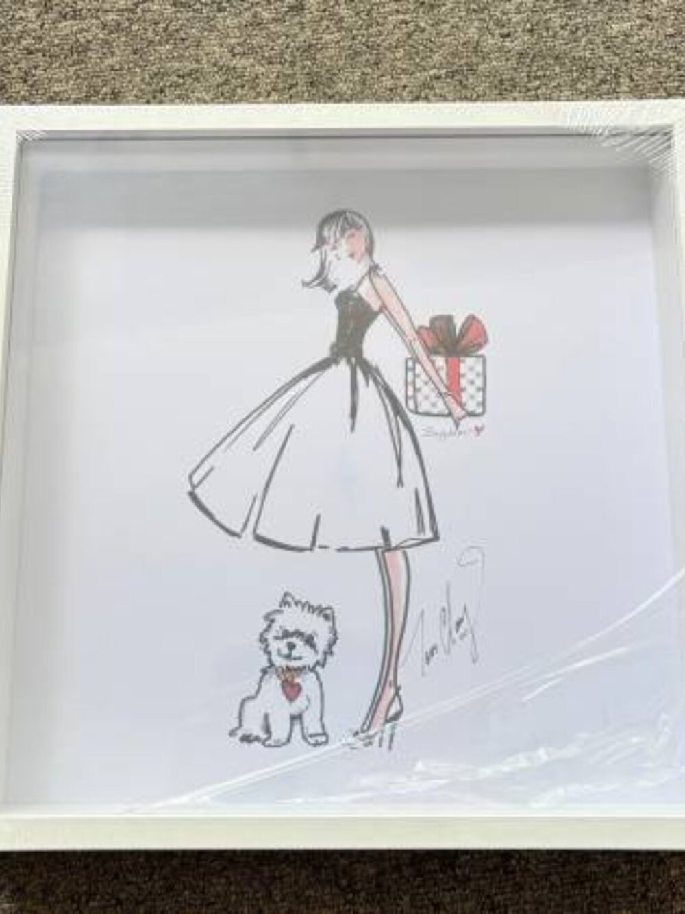 NIB Brighton Heart Frame Wall Art Girl w/Dog Sketch by Tom Clancy